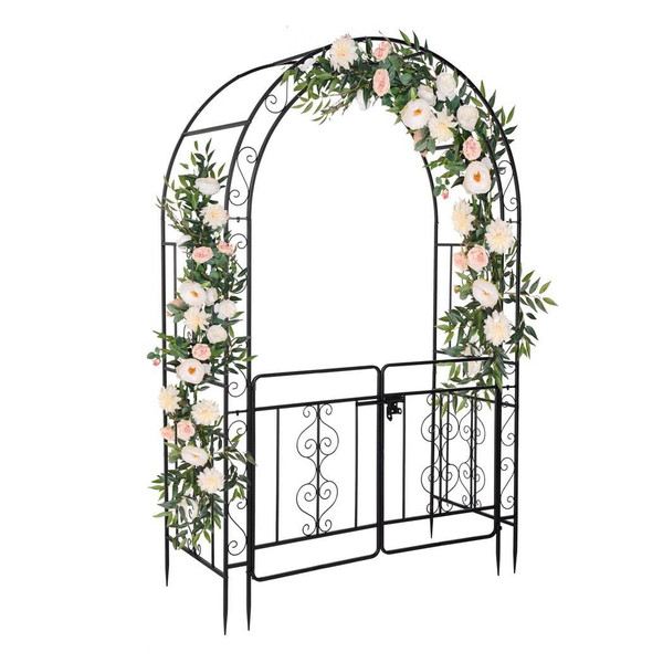 134.5*58.5*213cm Arc Roof Double Layer With Door Wrought Iron Iron Arch Courtyard Black T575-S0671359514