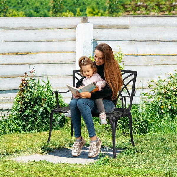 38in Outdoor Orchid Back  Aluminum Bench Black T575-S0671293402