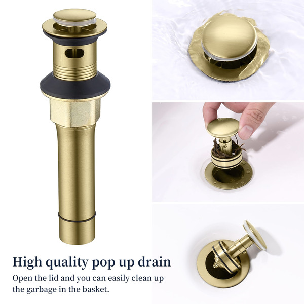 Bathroom Faucet Brushed Gold with Pop up Drain & Supply Hoses 2-Handle 360 Degree High Arc Swivel S T575-S0671289292