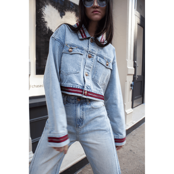 Danielle Denim Jacket with Red Lining T575-V0671384317