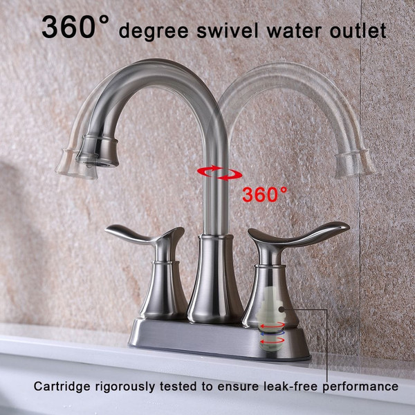 2-Handle 4-Inch Brushed Nickel Bathroom Faucet, Bathroom Vanity Sink Faucets with Pop-up Drain and  T575-S0671297115