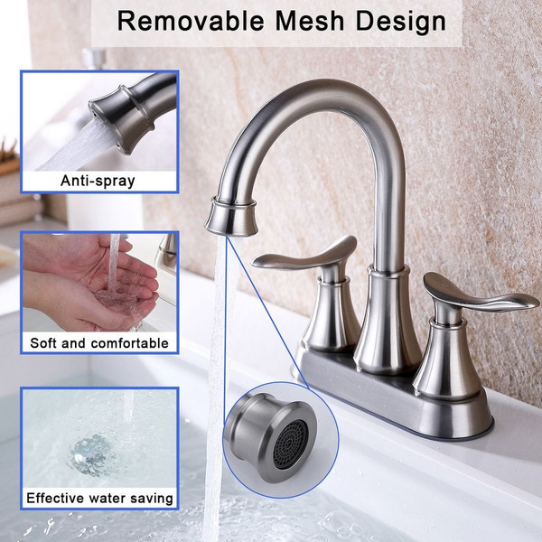 2-Handle 4-Inch Brushed Nickel Bathroom Faucet, Bathroom Vanity Sink Faucets with Pop-up Drain and  T575-S0671297115
