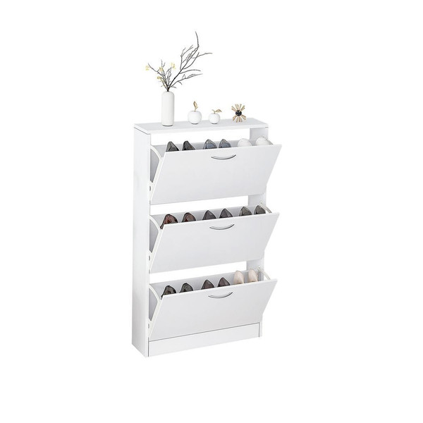 Shoe Cabinet for Entryway, White Narrow Shoe Storage Cabinet Flip Down Shoe Rack Wood 3 Tier Shoe O T575-S0671274530