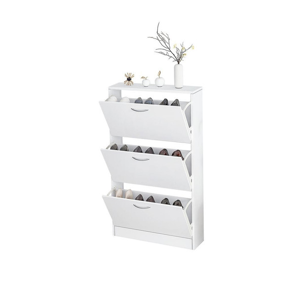 Shoe Cabinet for Entryway, White Narrow Shoe Storage Cabinet Flip Down Shoe Rack Wood 3 Tier Shoe O T575-S0671274530
