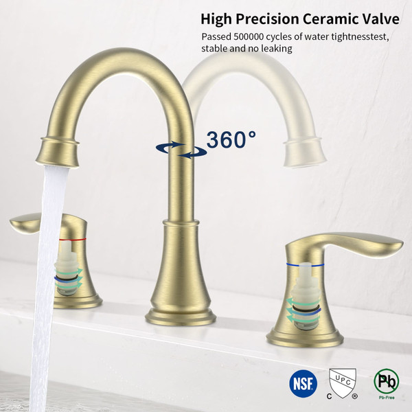 2-Handle 8 inch Widespread Bathroom Sink Faucet Brushed Gold T575-S0671294266