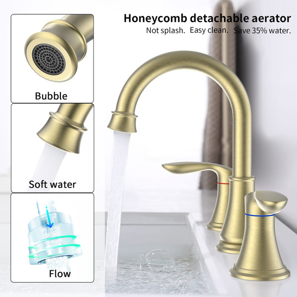 2-Handle 8 inch Widespread Bathroom Sink Faucet Brushed Gold T575-S0671294266