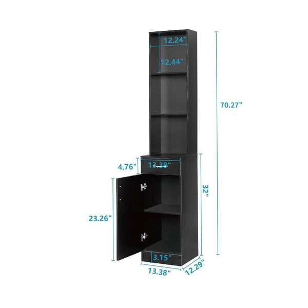 FCH MDF With Triamine One Door One Drawer Three Compartments High Cabinet Bathroom Wall Cabinet Bla T575-S0671281129