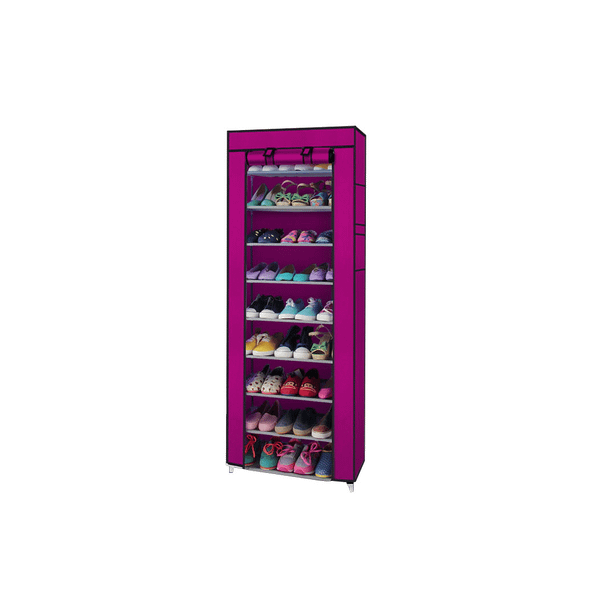 Fashionable Room-saving 9 Lattices Non-woven Fabric Shoe Rack Rose Red T575-S0671268954