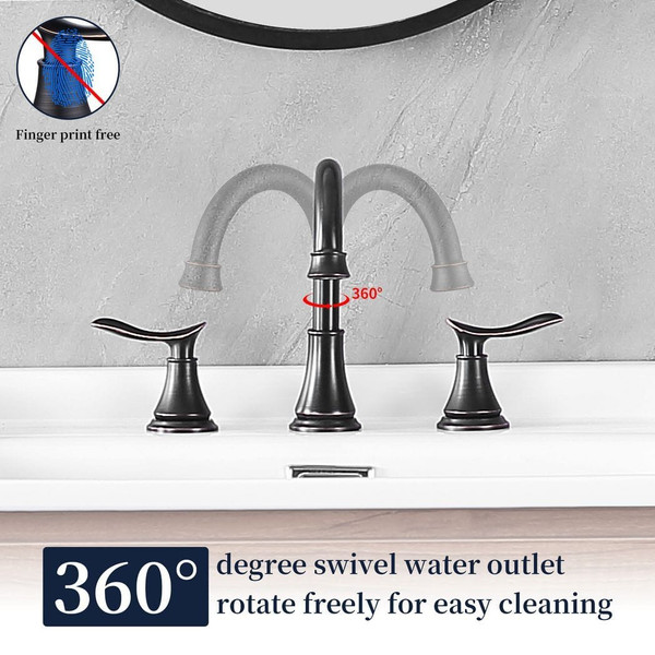2-Handle 8 inch Widespread Bathroom Sink Faucet Oil Rubbed Bronze Lavatory Faucet 3 Hole 360?° Swiv T575-S0671298022