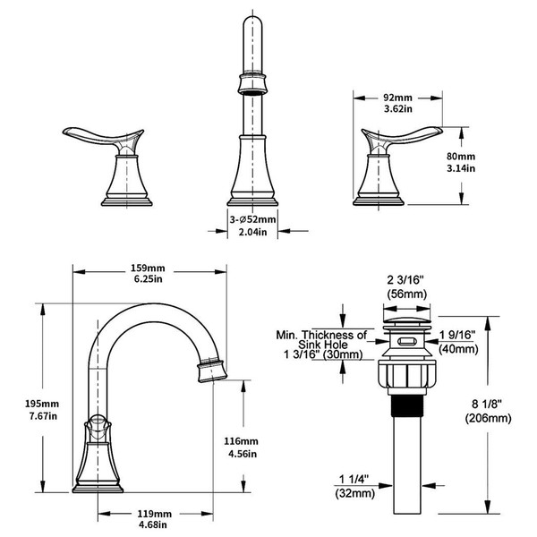 2-Handle 8 inch Widespread Bathroom Sink Faucet Oil Rubbed Bronze Lavatory Faucet 3 Hole 360?° Swiv T575-S0671298022