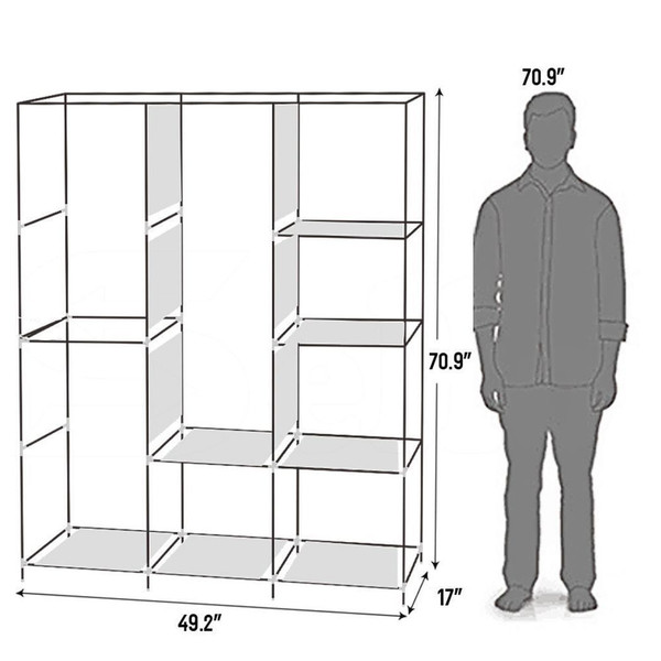 71" Portable Closet Wardrobe Clothes Rack Storage Organizer with Shelf Gray T575-S0671295503