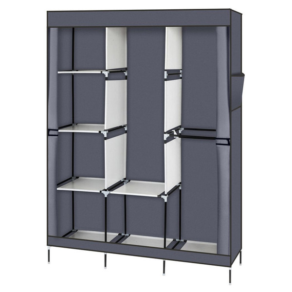 71" Portable Closet Wardrobe Clothes Rack Storage Organizer with Shelf Gray T575-S0671295503