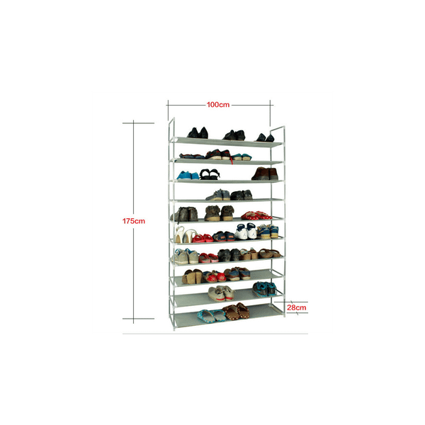 100cm Ultra Large Capacity 10 Layers Non-woven Fabrics & Steel Shoe Rack Gray T575-S0671284088