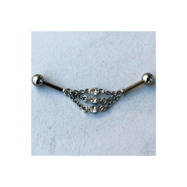 316L Stainless Steel Jeweled Triple Chain Industrial Barbell T575-S0671347767