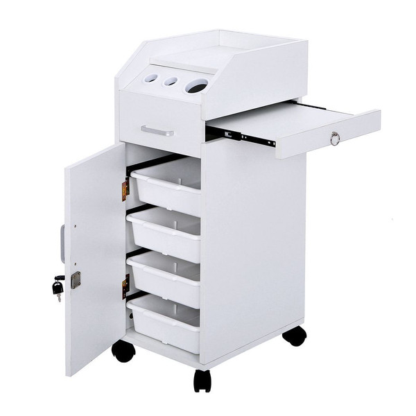Hair Salon Storage Cart with Wheels & 3 Hair Dryer Holders & 4 Drawers & Lock & 2 Keys, Hairdressin T575-S0671367405