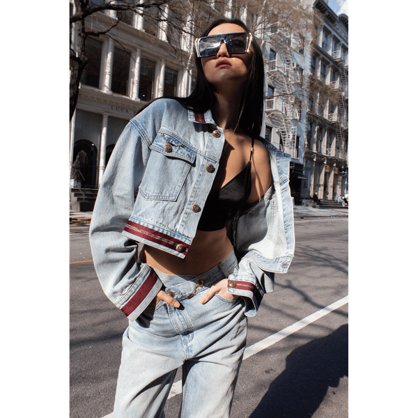 Danielle Denim Jacket with Red Lining T575-V0671384316