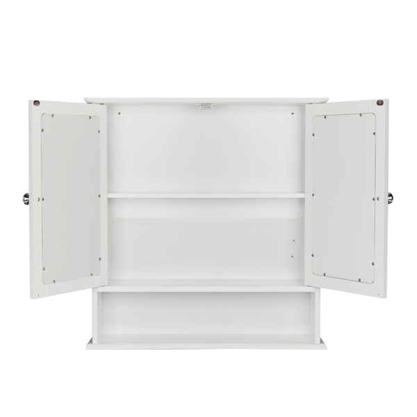 Double Door Mirror Indoor Bathroom Wall Mounted Cabinet Shelf White T575-S0671276678