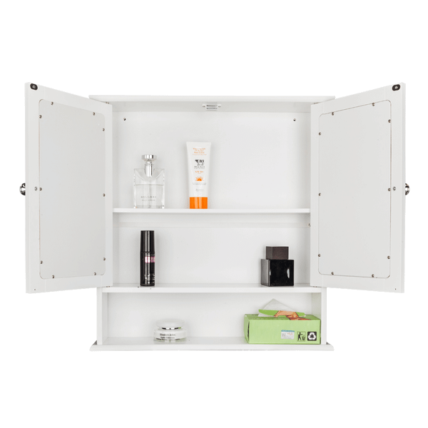 Double Door Mirror Indoor Bathroom Wall Mounted Cabinet Shelf White T575-S0671276678