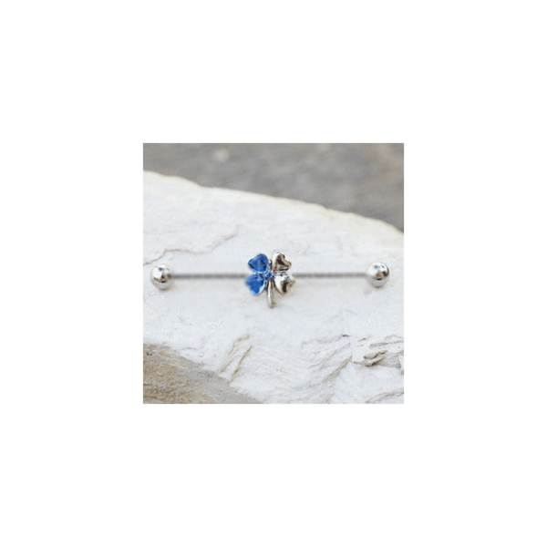 316L Stainless Steel Blue Clover Leaf Industrial Barbell T575-S0671357361