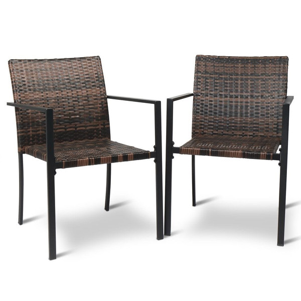 Set of 2 Stackable Outdoor Wicker Patio Dining Chairs, All-Weather Firepit Armchair with Armrests,  T575-S0671435857
