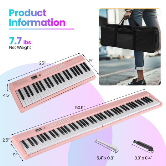 88 Key Foldable Electric Keyboard Piano with Wireless MIDI and Dual Speakers-Pink - Color: Pink D681-MU10117US-PI