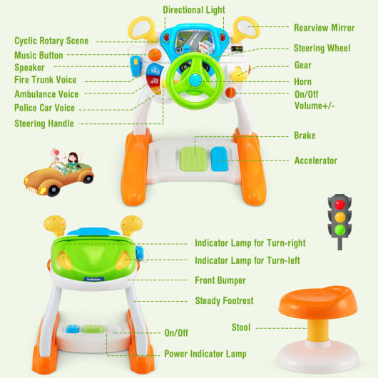 Kids Steering Wheel Pretend Play Toy Set with Lights and Sounds B593-TM10028
