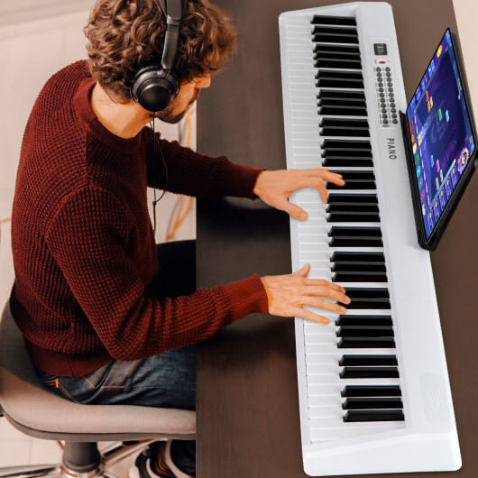 88 Key Foldable Electric Keyboard Piano with Wireless MIDI and Dual Speakers-White - Color: White D681-MU10117US-WH