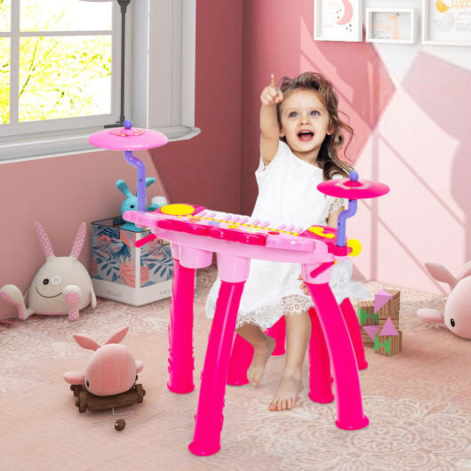 24-Key Piano Keyboard DJ Drum Combination with Microphone and MP3-Pink - Color: Pink D681-TM10014PI