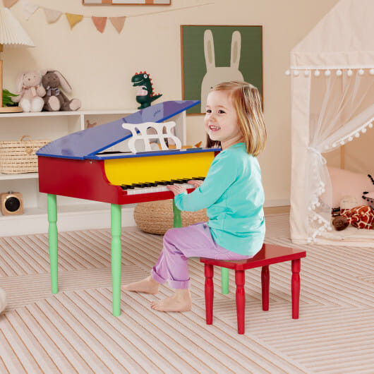 30-Key Wood Toy Kids Grand Piano with Bench and Music Rack-Multicolor - Color: Multicolor D681-MU10035CL