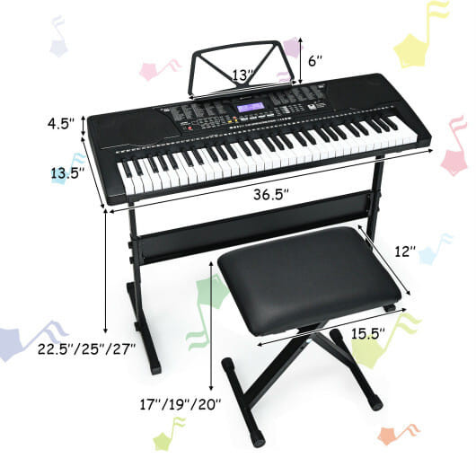 61-Key Portable Electronic Keyboard Piano with Stand and Stool B593-MU70009