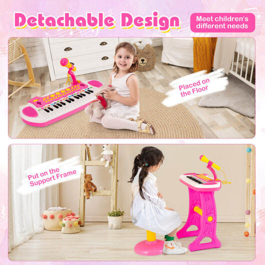 31-Key Kids Piano Keyboard Toy with Microphone and Multiple Sounds for Age 3+-Pink - Color: Pink D681-TM10021PI