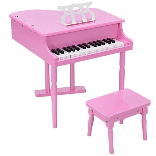 Musical Instrument Toy 30-Key Children Mini Grand Piano with Bench-Pink - Color: Pink D681-TY322017PI