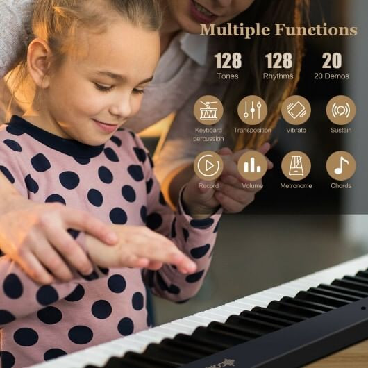 88-Key Foldable Digital Piano with MIDI and Wireless BT-Black - Color: Black D681-MU10079US-BK