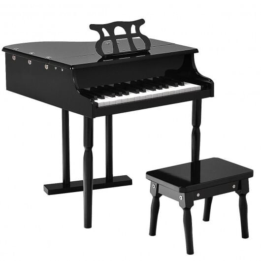 Musical Instrument Toy 30-Key Children Mini Grand Piano with Bench-Black - Color: Black D681-TY322017BK