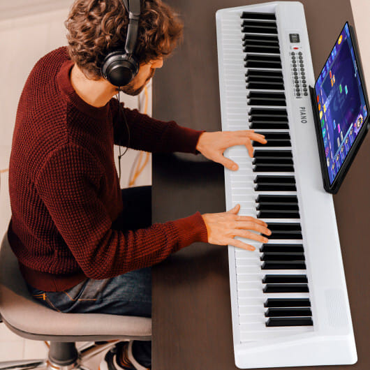 88 Key Foldable Electric Keyboard Piano with Wireless MIDI and Dual Speakers-Black B593-MU10117US