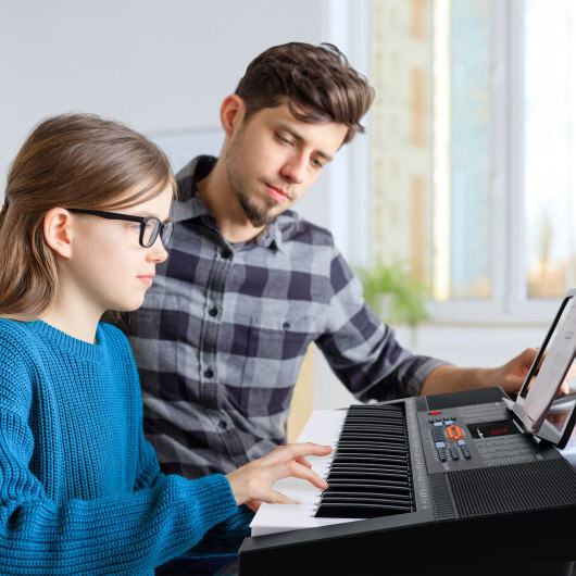 61-Key Electronic Keyboard Piano with 3 Teaching Modes  LED Display and Dual Keyboard - Color: Black D681-MU10109US