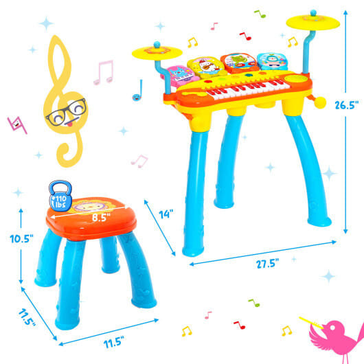 24-Key Piano Keyboard DJ Drum Combination with Microphone and MP3-Blue - Color: Blue D681-TM10014BL