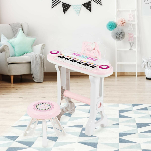 37-key Kids Electronic Piano Keyboard Playset-Pink - Color: Pink D681-TY578768PI