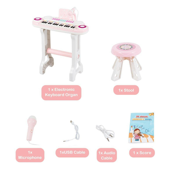 37-key Kids Electronic Piano Keyboard Playset-Pink - Color: Pink D681-TY578768PI