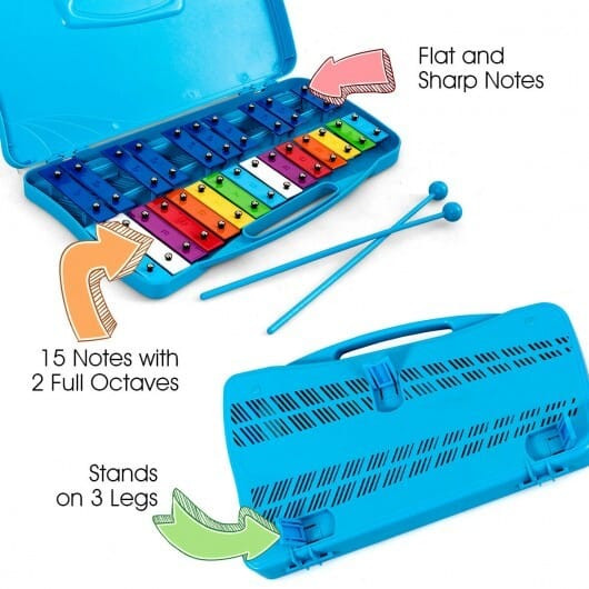 25 Notes Kids Glockenspiel Chromatic Metal Xylophone-Pink B593-MU10038
