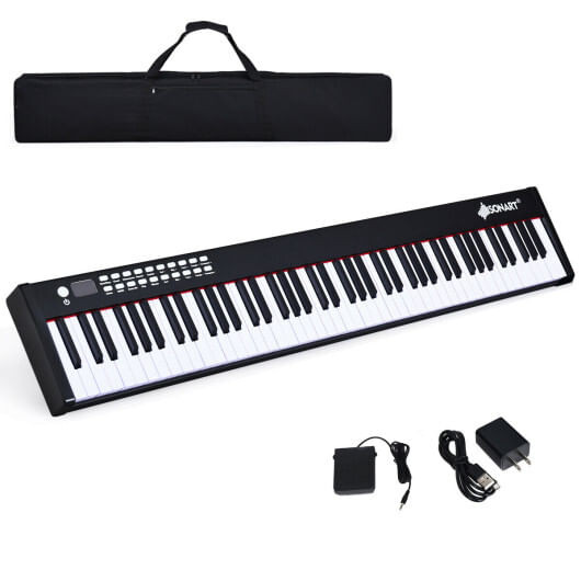 88-Key Portable Full-Size Semi-weighted Digital Piano Keyboard-White B593-MU10068