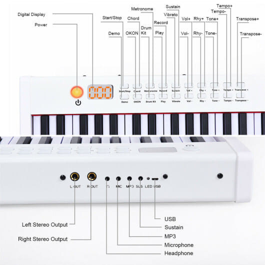 88-Key Portable Full-Size Semi-weighted Digital Piano Keyboard-White B593-MU10068