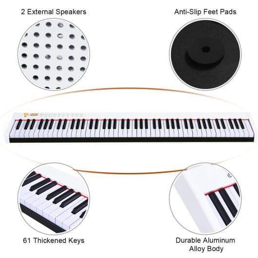88-Key Portable Full-Size Semi-weighted Digital Piano Keyboard-White B593-MU10068