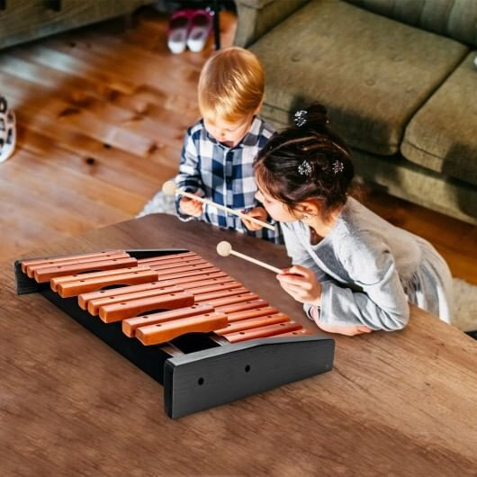 25 Notes Xylophone Wooden Percussion Educational Instrument with 2 Mallets - Color: Black D681-MU10076