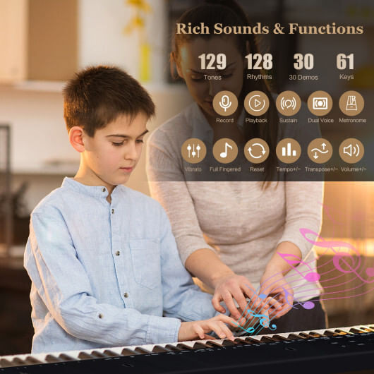 61-Key Portable Electronic Keyboard Piano Complete Digital Piano Set with Stand and Stool B593-MU10106US