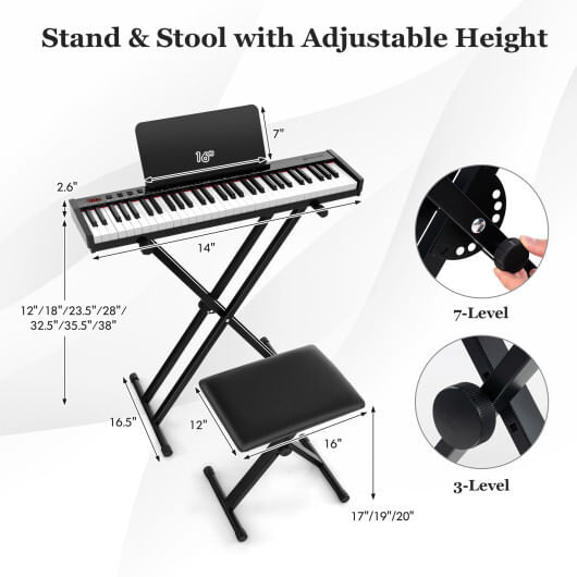 61-Key Portable Electronic Keyboard Piano Complete Digital Piano Set with Stand and Stool B593-MU10106US