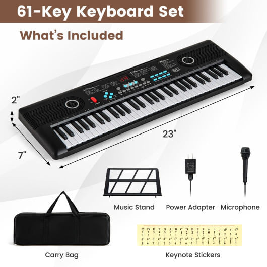 61 Key Electric Portable Digital Keyboard Piano for Beginner-Black - Color: Black D681-MU10116US-BK