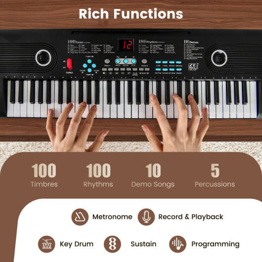 61 Key Electric Portable Digital Keyboard Piano for Beginner-Black - Color: Black D681-MU10116US-BK