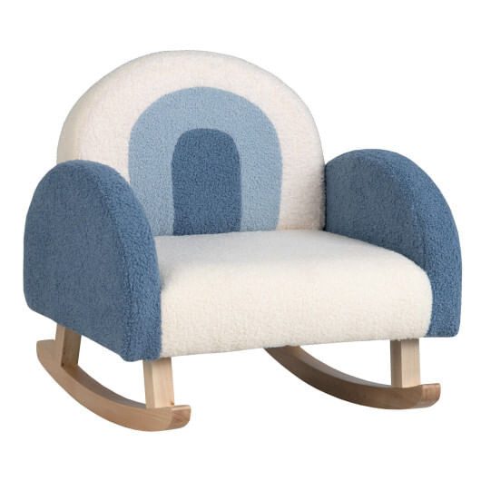 Kids Rocking Chair Children Velvet Upholstered Sofa with Solid Wood Legs-Blue - Color: Blue D681-HV10298BL
