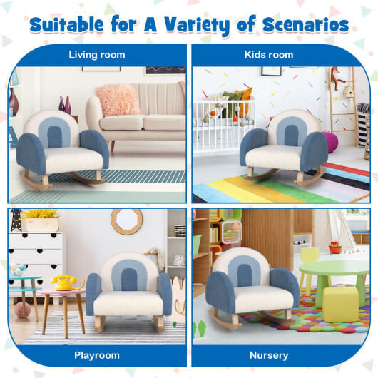 Kids Rocking Chair Children Velvet Upholstered Sofa with Solid Wood Legs-Blue - Color: Blue D681-HV10298BL